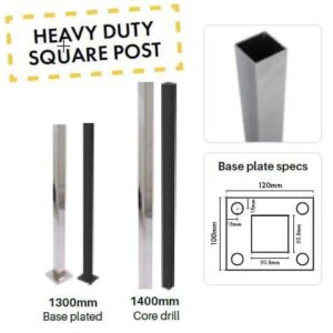SQ50 HEAVY DUTY POSTS - 50.8X50.8MM SQUARE SS316 - 2MM WALL THICKNESS