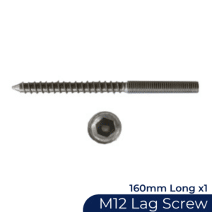 Slat Lag Screw SS304 M12 Thread 160mm